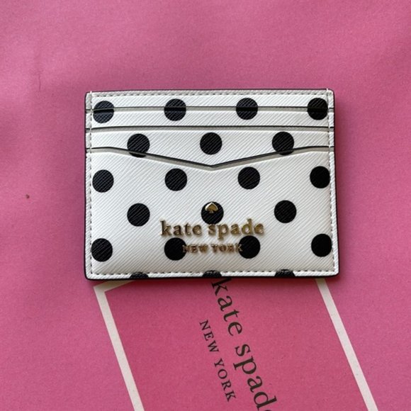 Kate Spade Staci Small Slim Cardholder Dot Printed Cream Multi - Picture 9 of 16